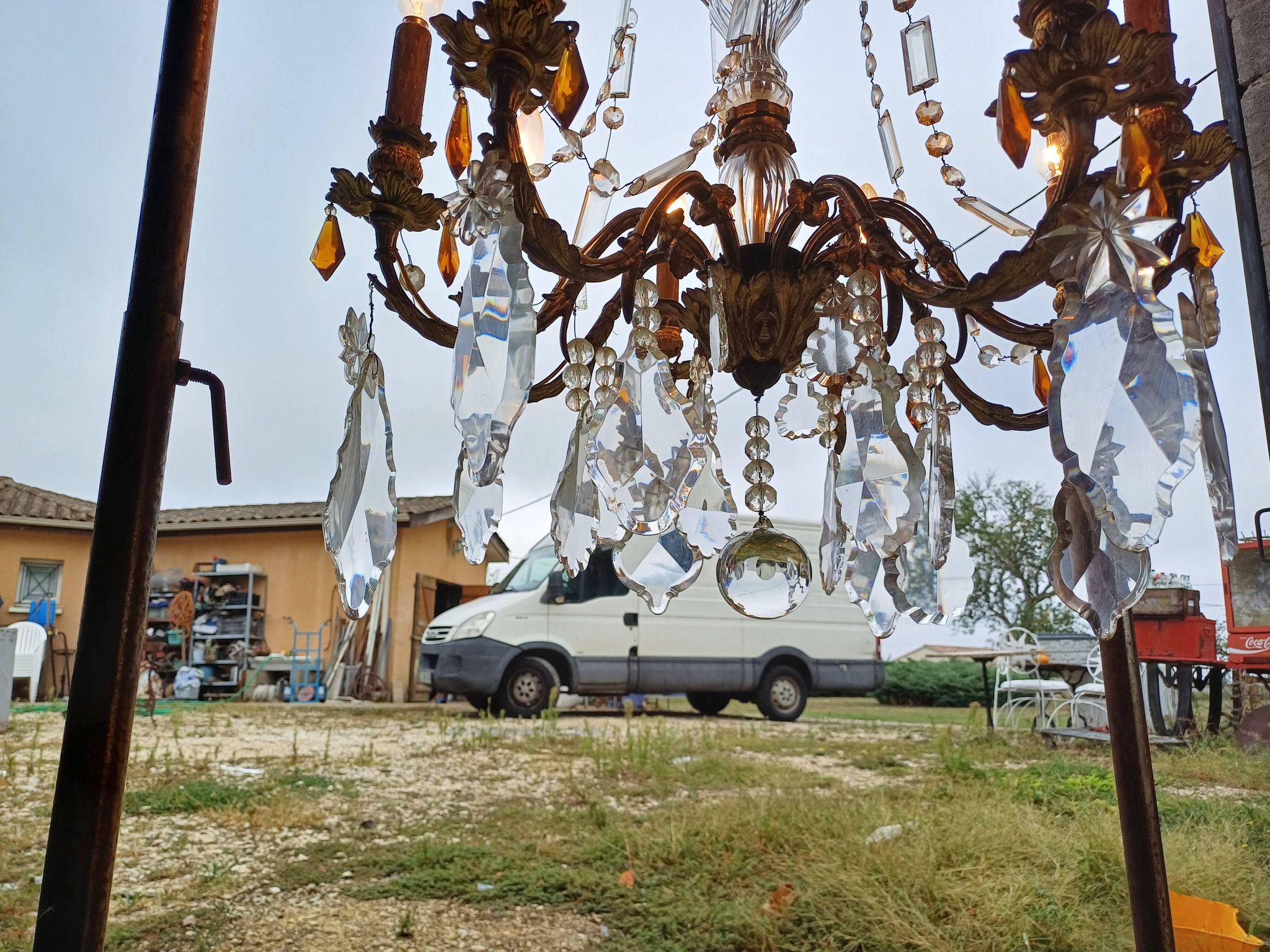 19th Bronze and Crystal Chandelier