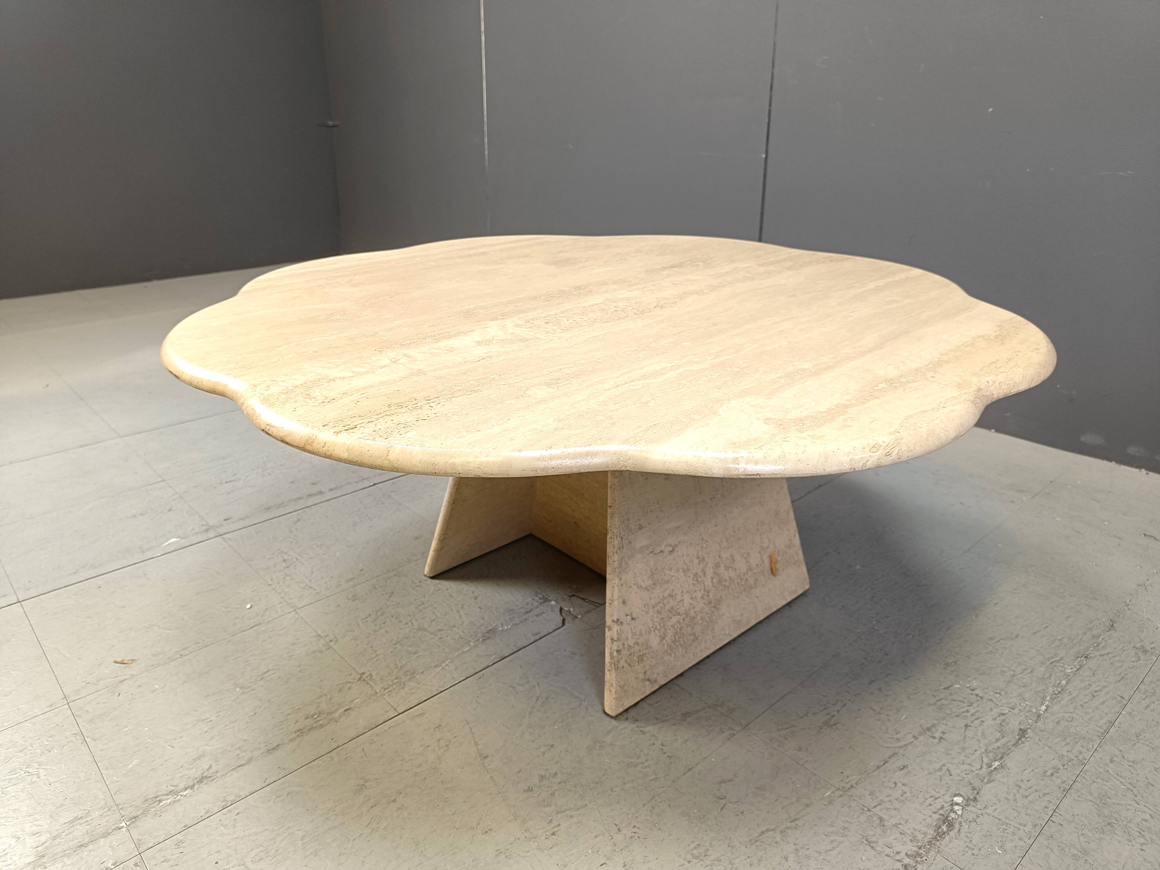 Vintage flower shaped travertine coffee table, 1970s