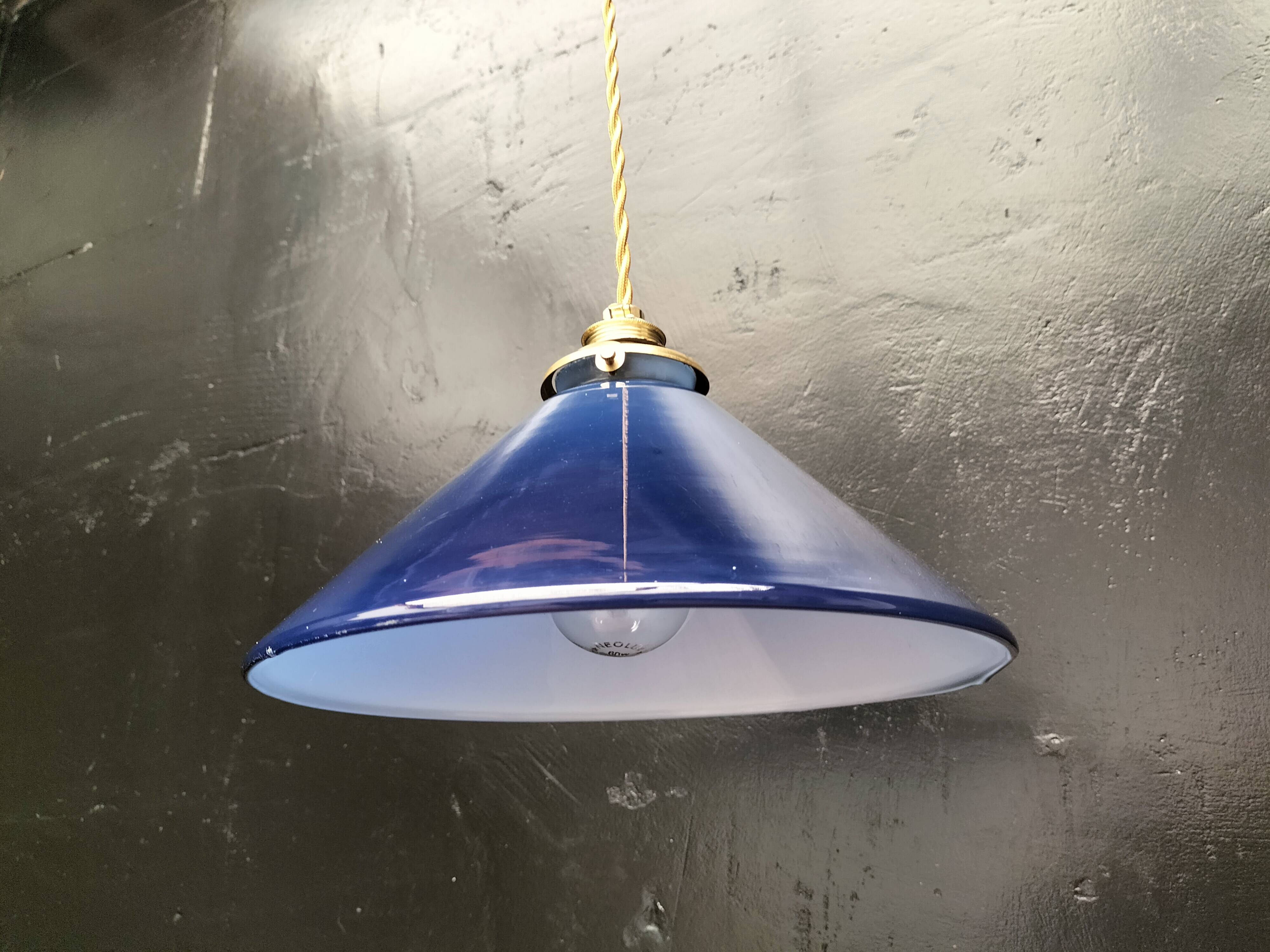 Blue opaline cone pendant light
