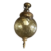 Chandelier vintage ceiling lantern in textured yellow glass and golden brass