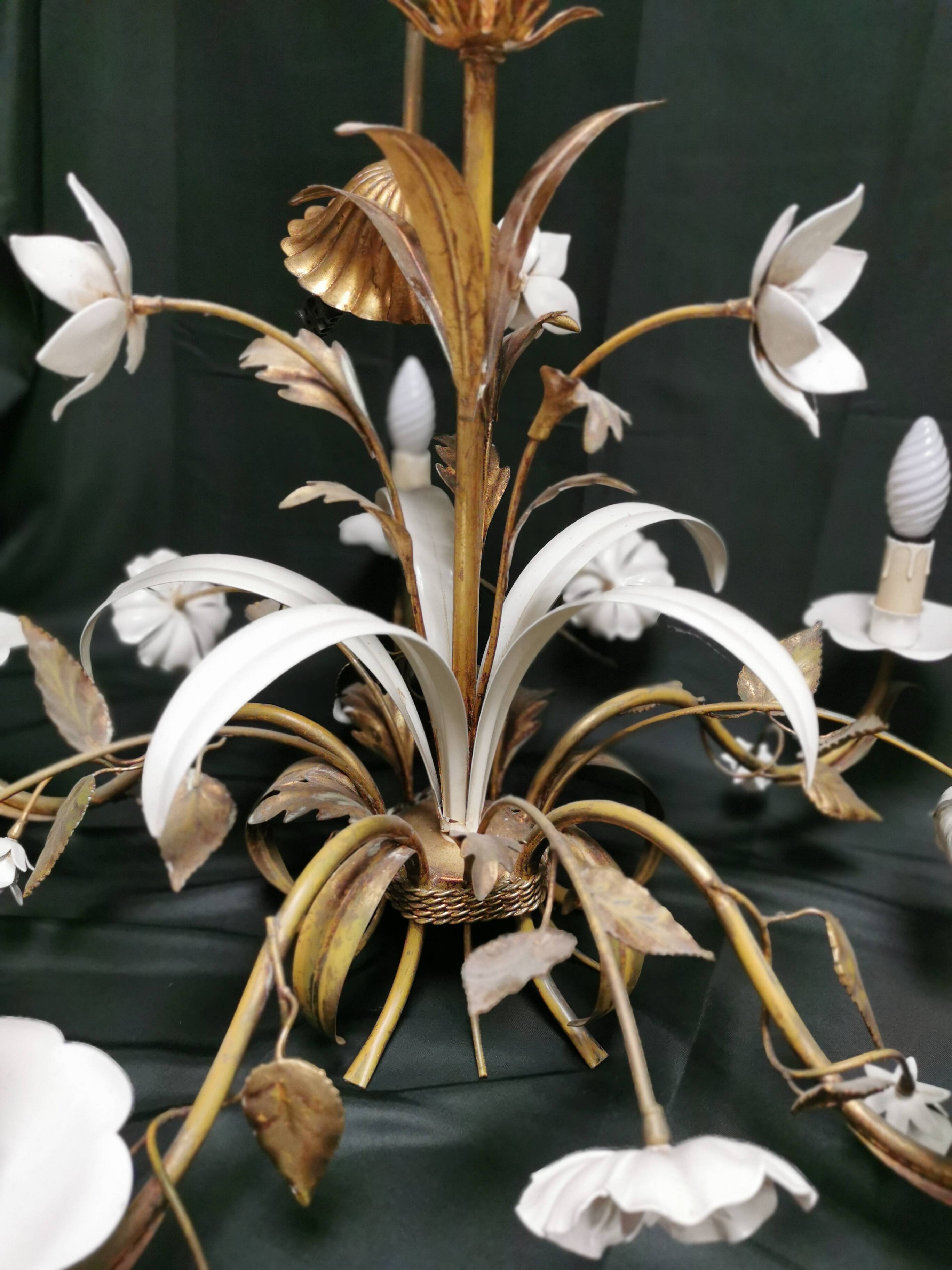 Vintage flower chandelier by maison masca 1950, hollywood regency design pendant light