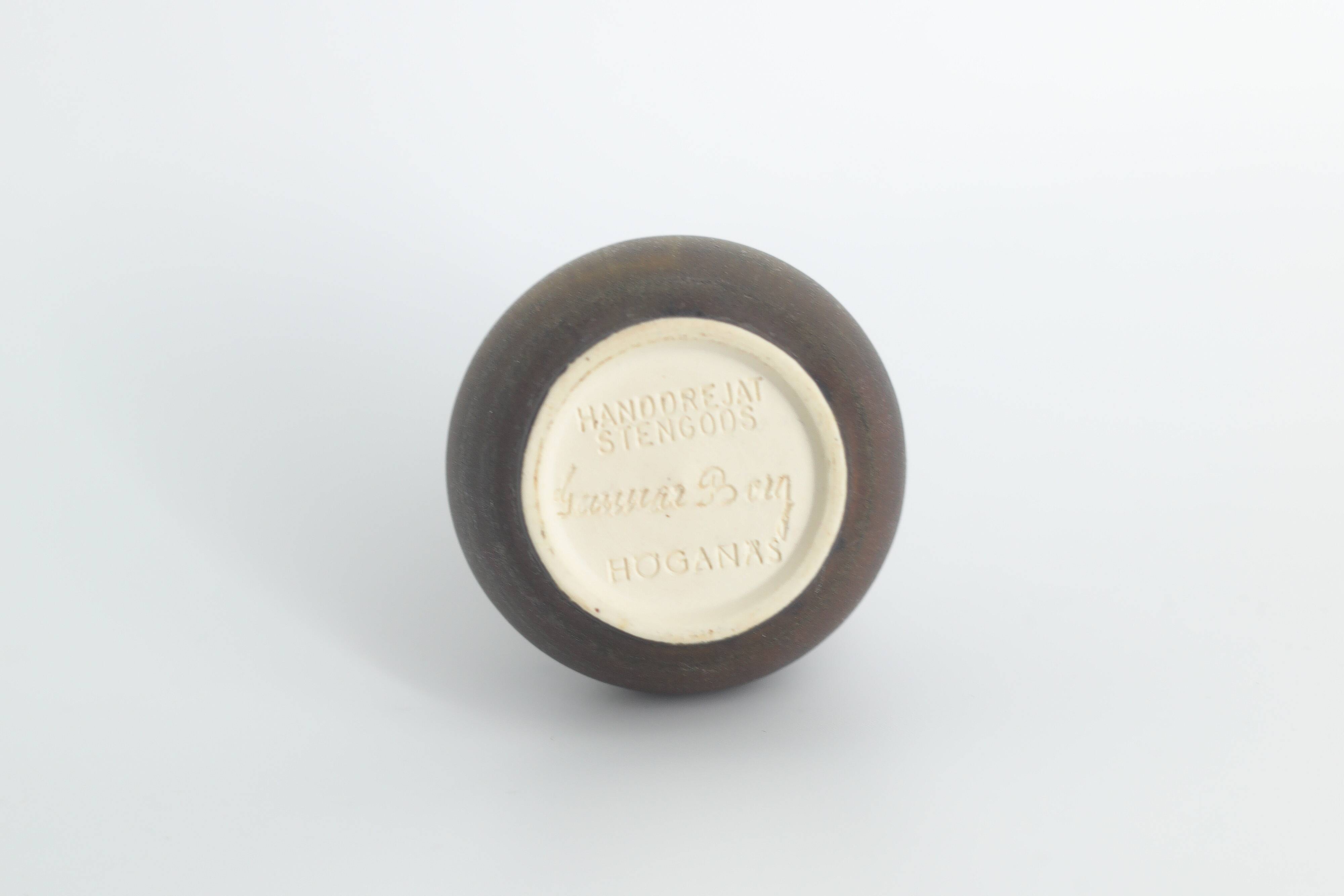 Small Mid-Century Scandinavian Modern Collectible Brown Stoneware Vase by Gunnar Borg, Set of 4