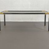 Gunmetal gold metal and smoked glass coffee table from the 70s
