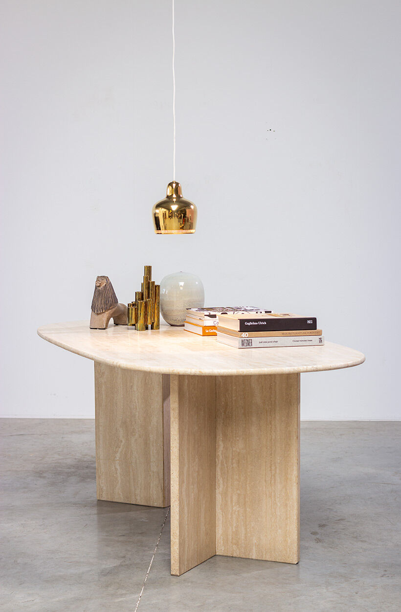 1970 oval architectural travertine dining table