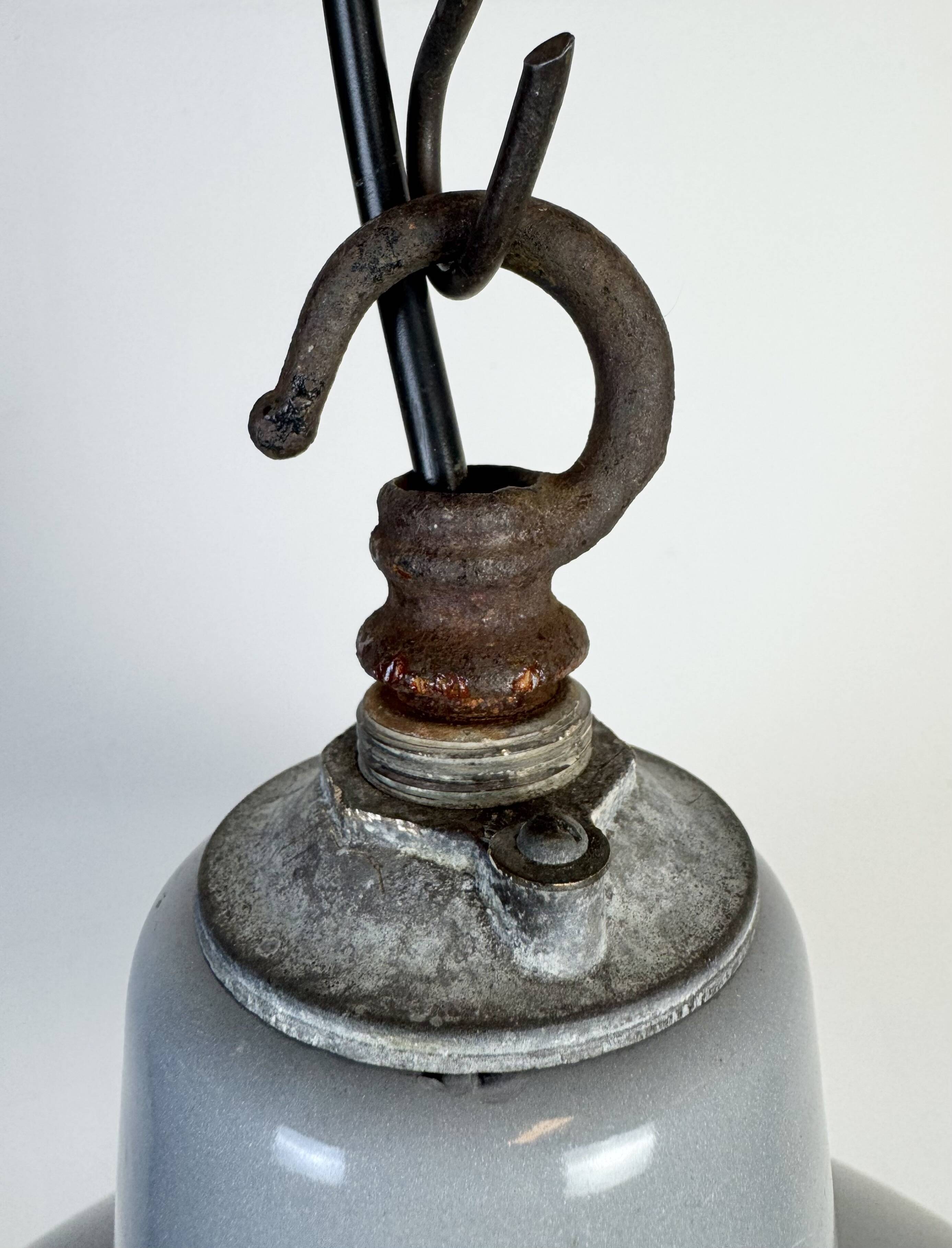 Industrial British Grey Enamel Factory Pendant Lamp, 1960s