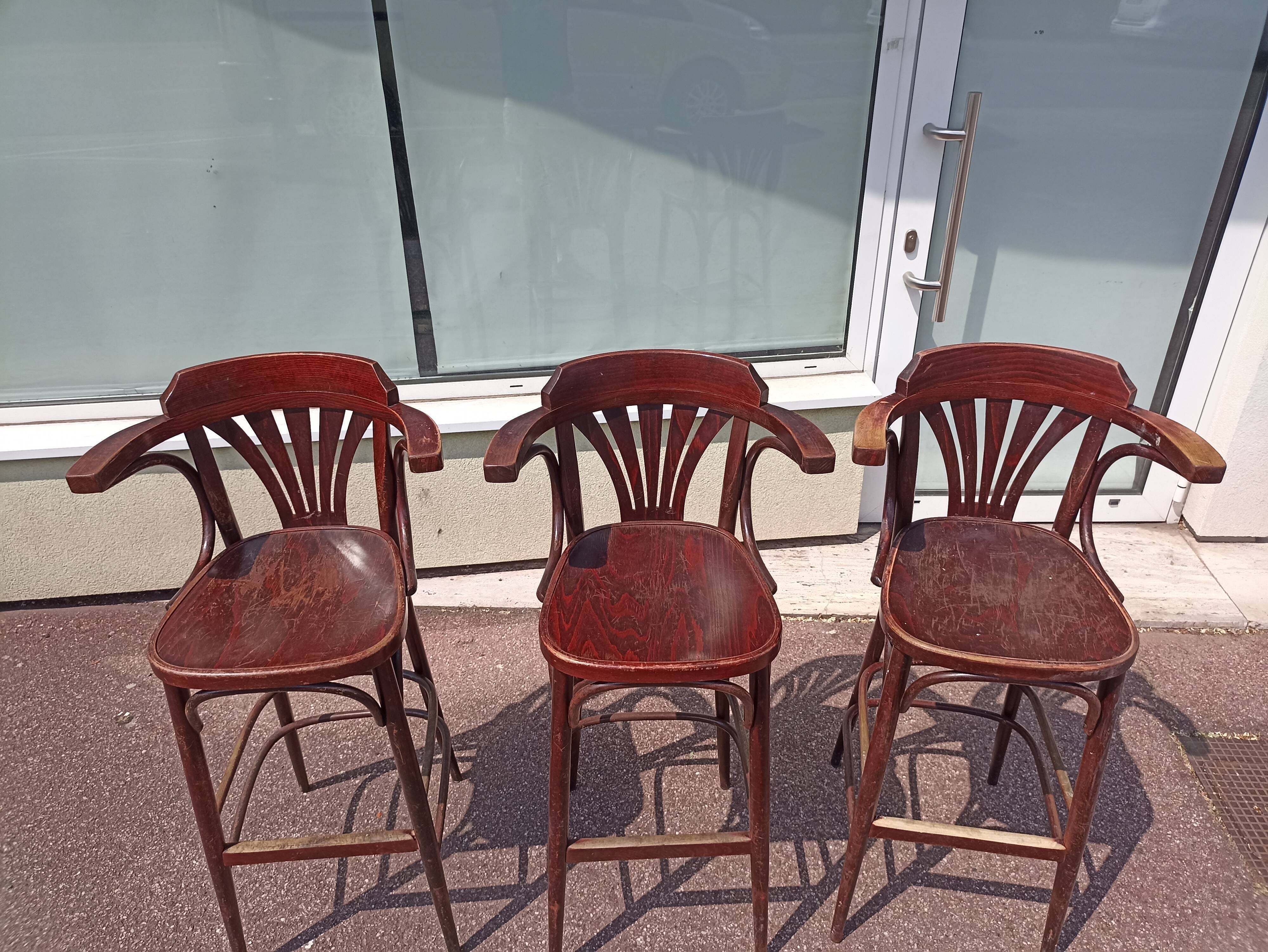 Lot de 3 tabouret de bar bistrot - bois - vintage