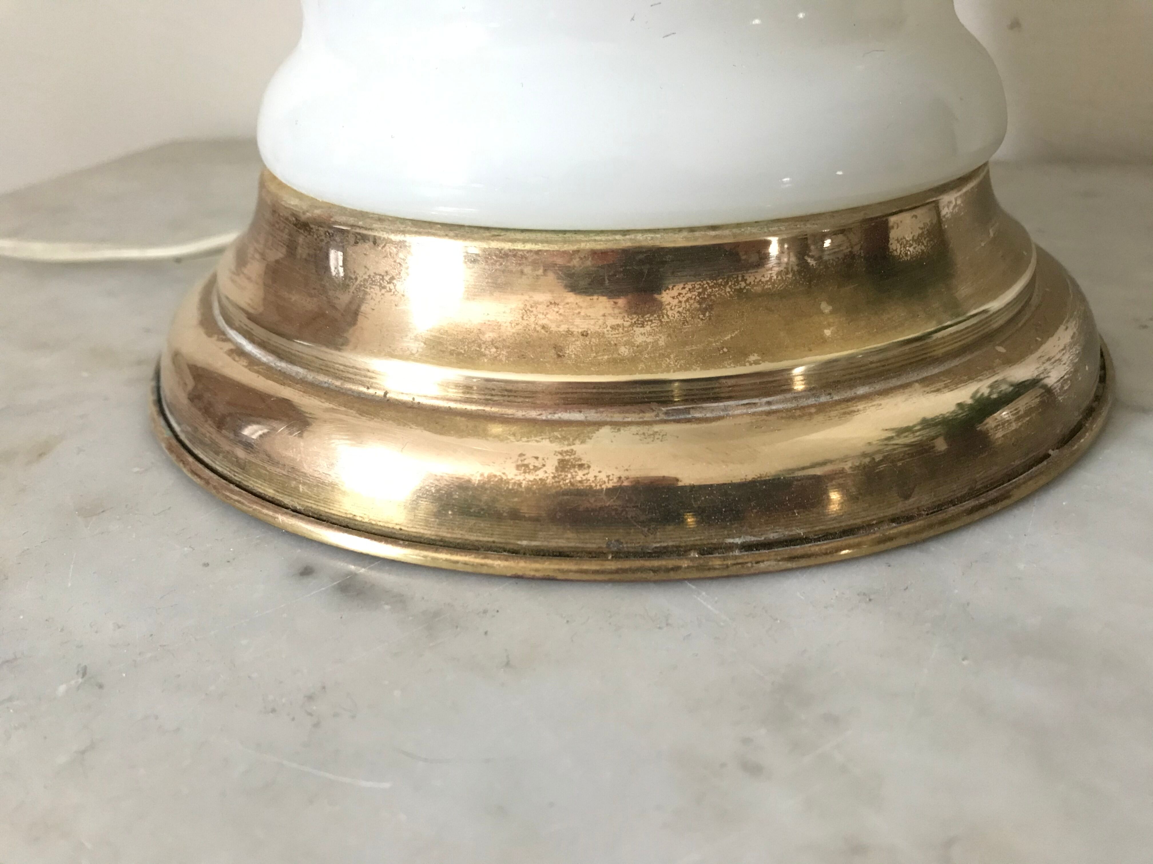 Vintage opaline and brass mushroom lamp