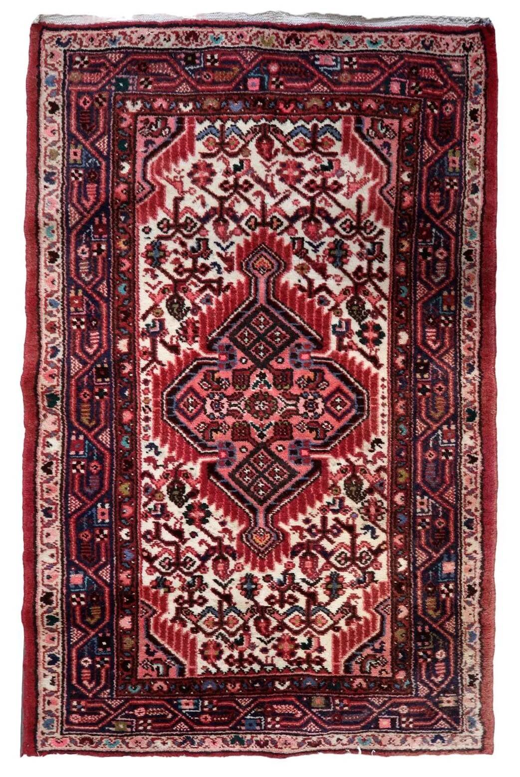 Handmade vintage Persian Hamadan rug 2.5' x 4' (77cm x 124cm), 1970s
