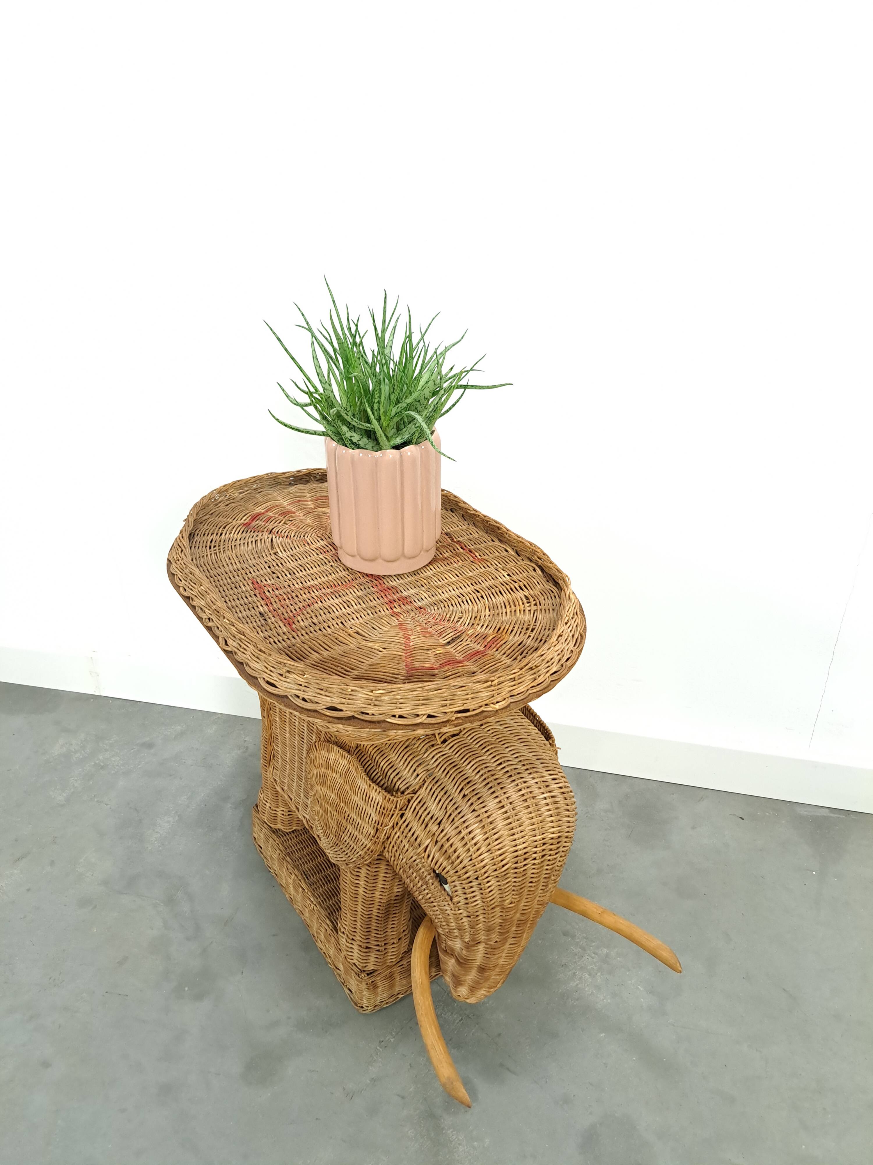 Rattan elephant table vintage side table