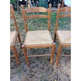 6 wooden kitchen chairs, straw-covered