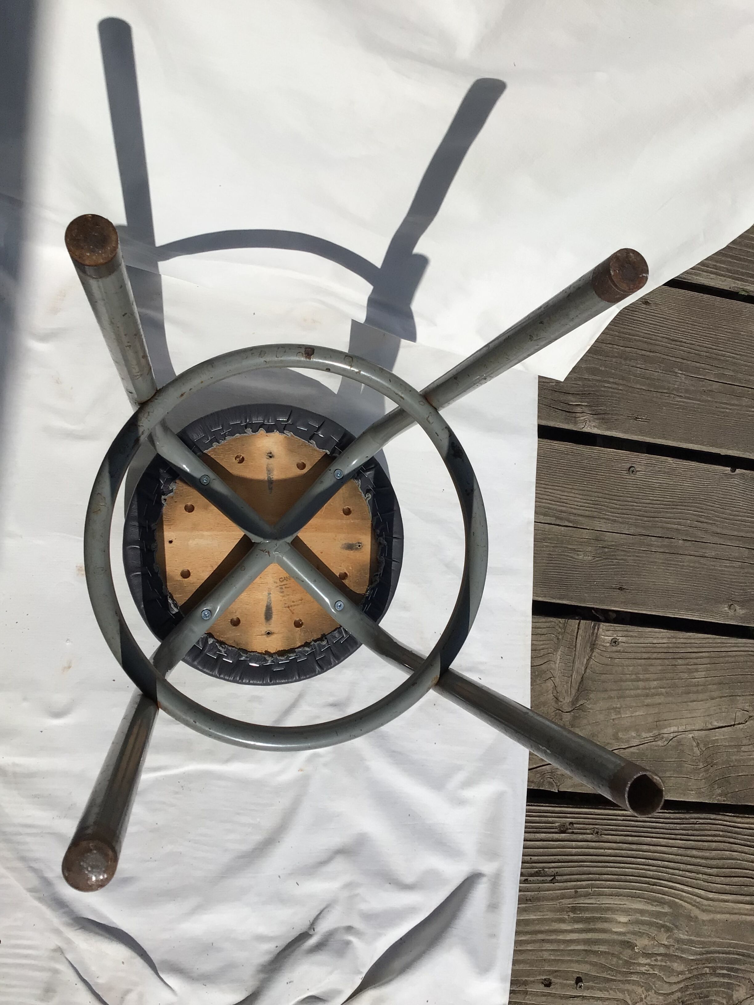 Industrial stool seat dark grey leather