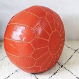 Moroccan leather pouf, Moroccan ottoman pouf, orange Moroccan pouf, vintage