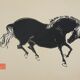 Mokuchu URUSHIBARA: Japanese print, horse bowing (cream), woodblock print, signed