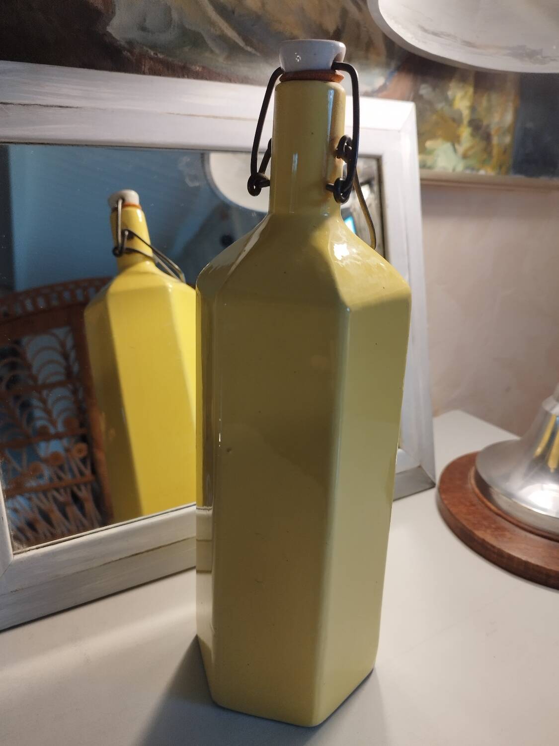 Glazed yellow stoneware bottle, 20th century.