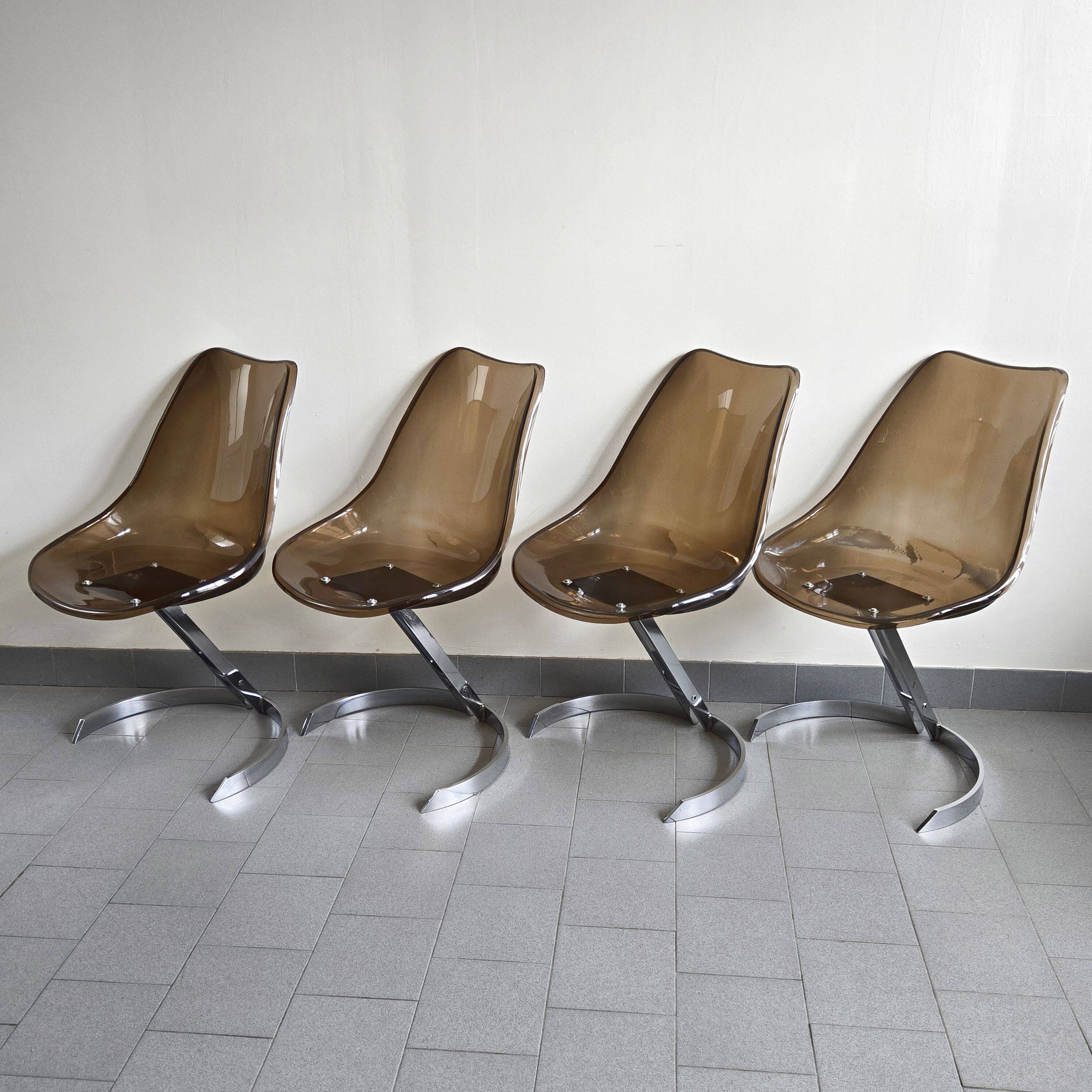 Set of 4 vintage Eurosteel chairs from the 1970s