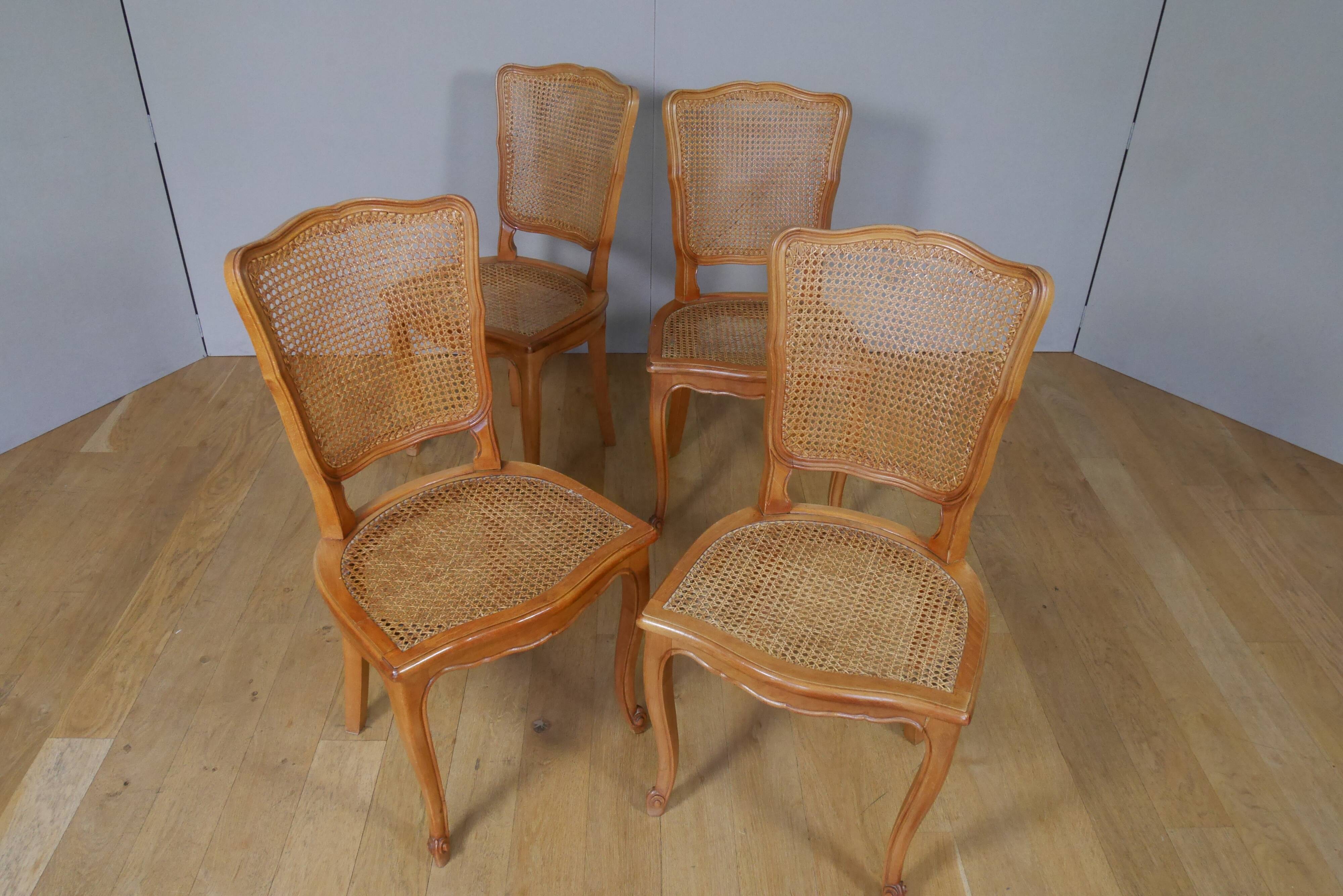 4 Louis XV style canne chairs