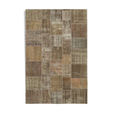 Handmade anatolian vintage 198 cm x 300 cm brown patchwork carpet