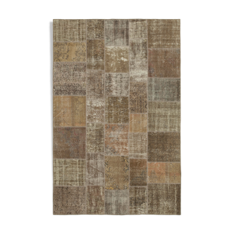 Handmade anatolian vintage 198 cm x 300 cm brown patchwork carpet