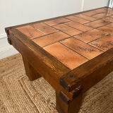 Oak and ceramic coffee table from the mid-20th century.