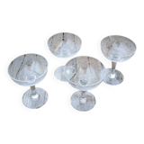4 Antique Glass Champagne Coupes with Ribbon Pattern
