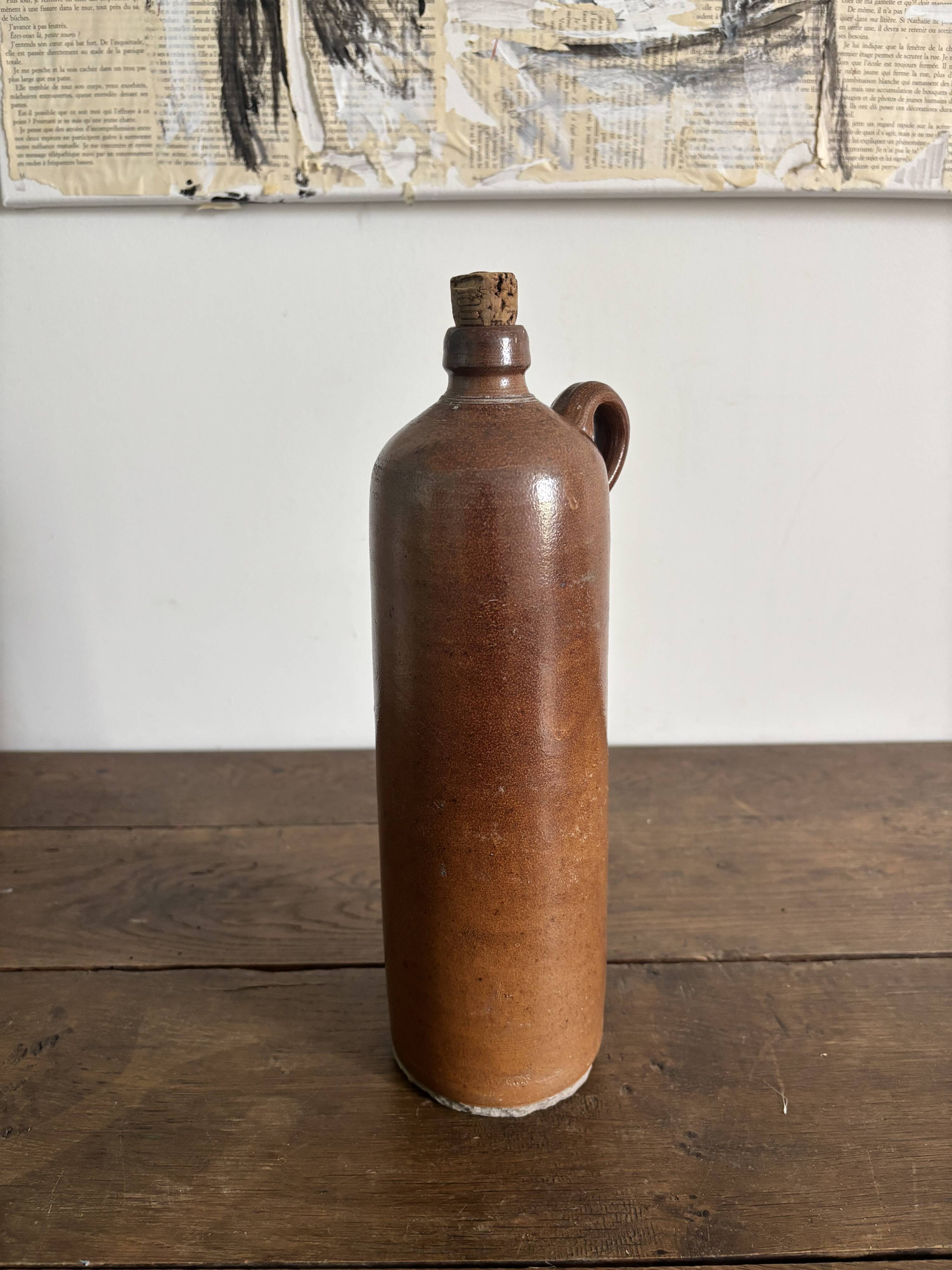 Vintage brown stoneware bottle – Large handled jug