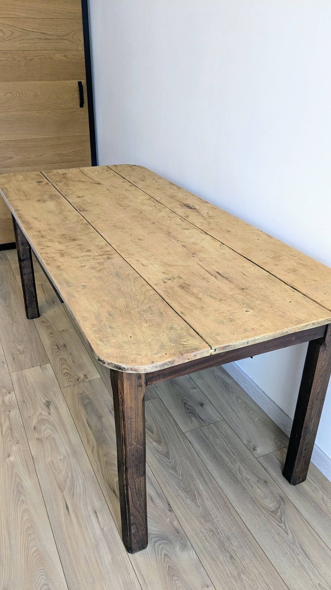 Ancienne table de ferme en bois massif patiné - 178 cm