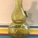 Paire d'ancienne bouteilles Biot verre soufflé bullé jaune avec bouchon