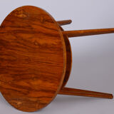 Mid-Century Small Round Table By JITONA, Beech, Walnut, Czechia, 1950s