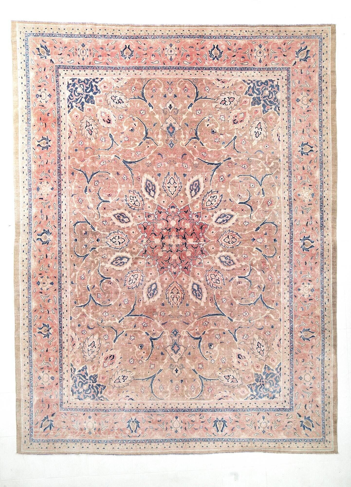 Tapis persan classique antique 57s rose blush bleu 10x13, 293x388 cm