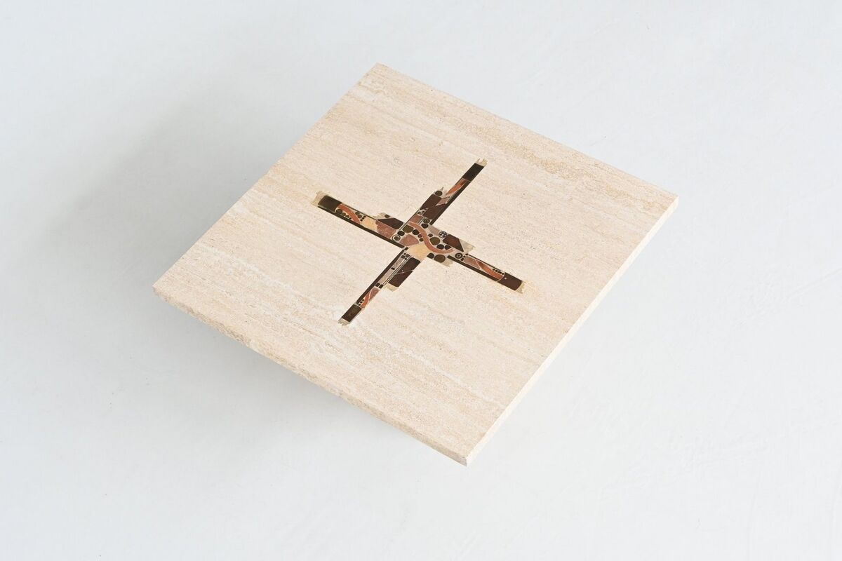 Paul Kingma artwork coffee table in travertine, The Netherlands, 1980