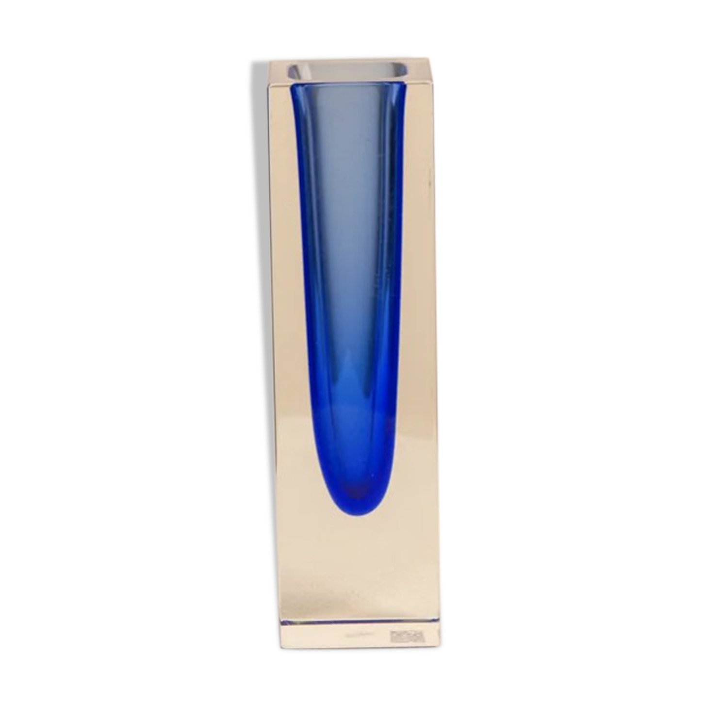 Blue "Square" vase by Flavio Poli for Seguso 60's