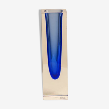 Blue "Square" vase by Flavio Poli for Seguso 60's