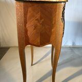 Small curved Louis XV style piece of furniture – marquetry and marble top