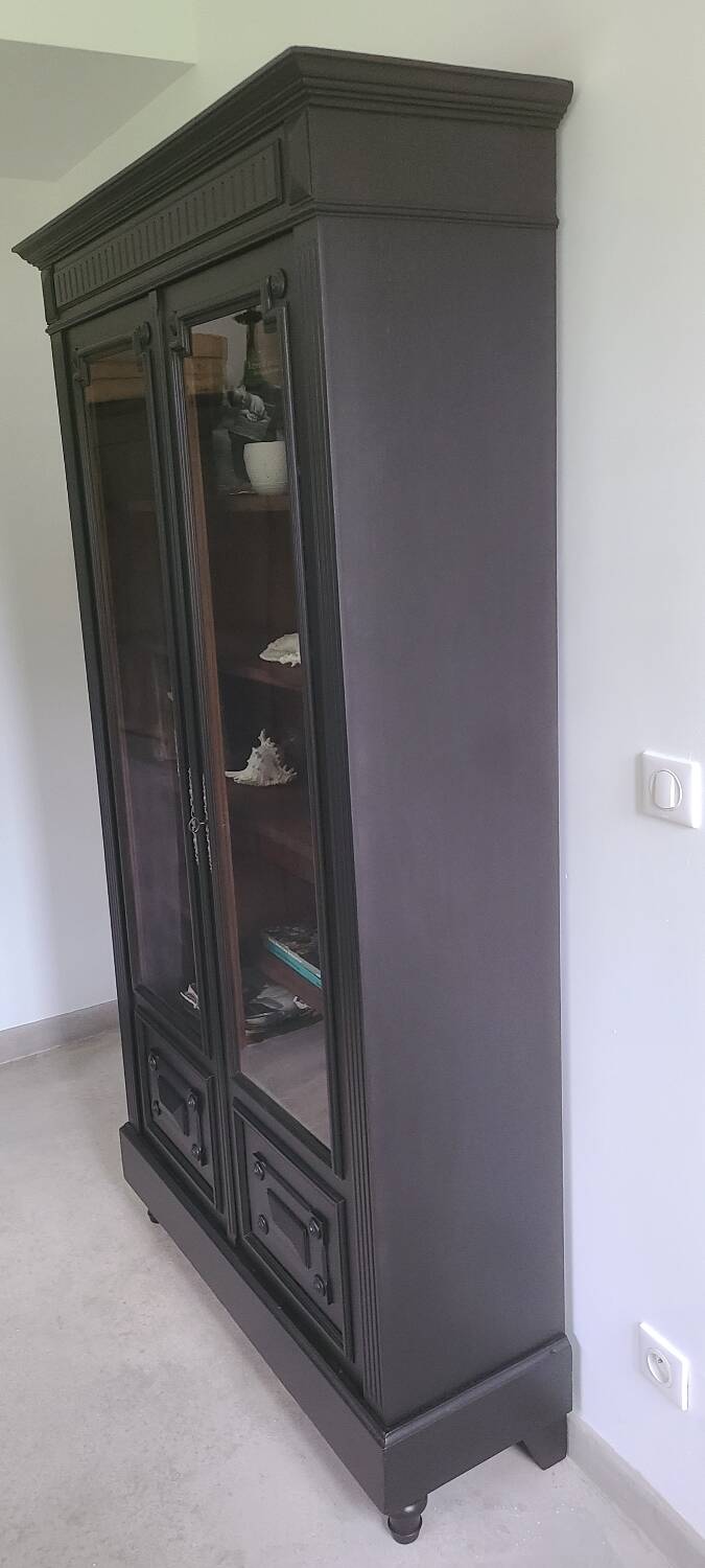 Old black Napoleon III display case, dresser, cabinet of curiosities, storage unit
