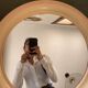 Round Beige and Coral Plastic Wall Mirror from the 70s-80s