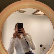 Round Beige and Coral Plastic Wall Mirror from the 70s-80s