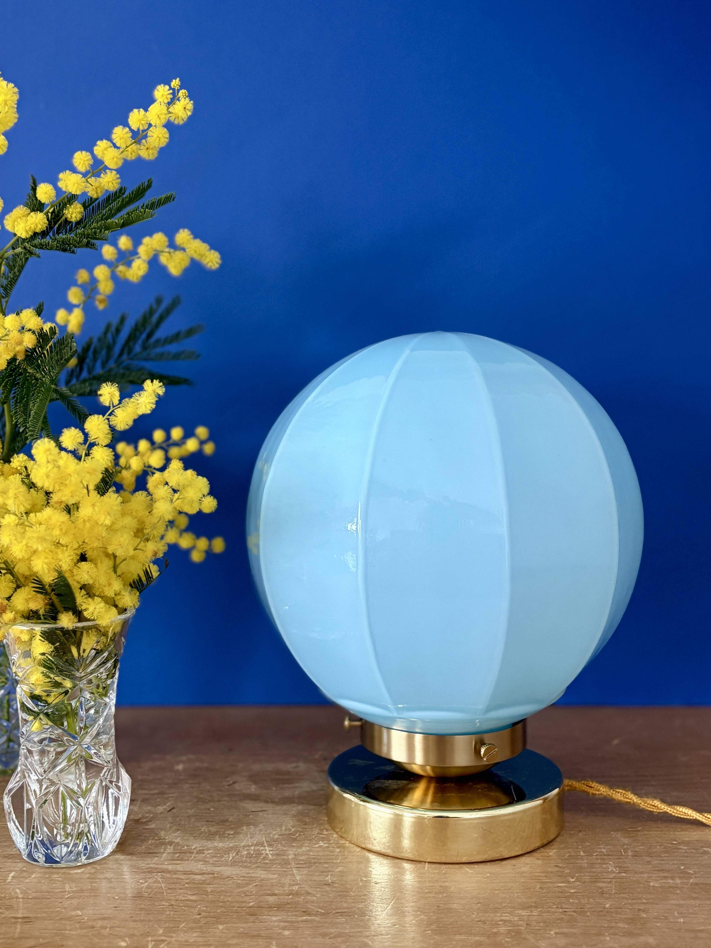 Vintage Art Deco blue opaline globe table lamp