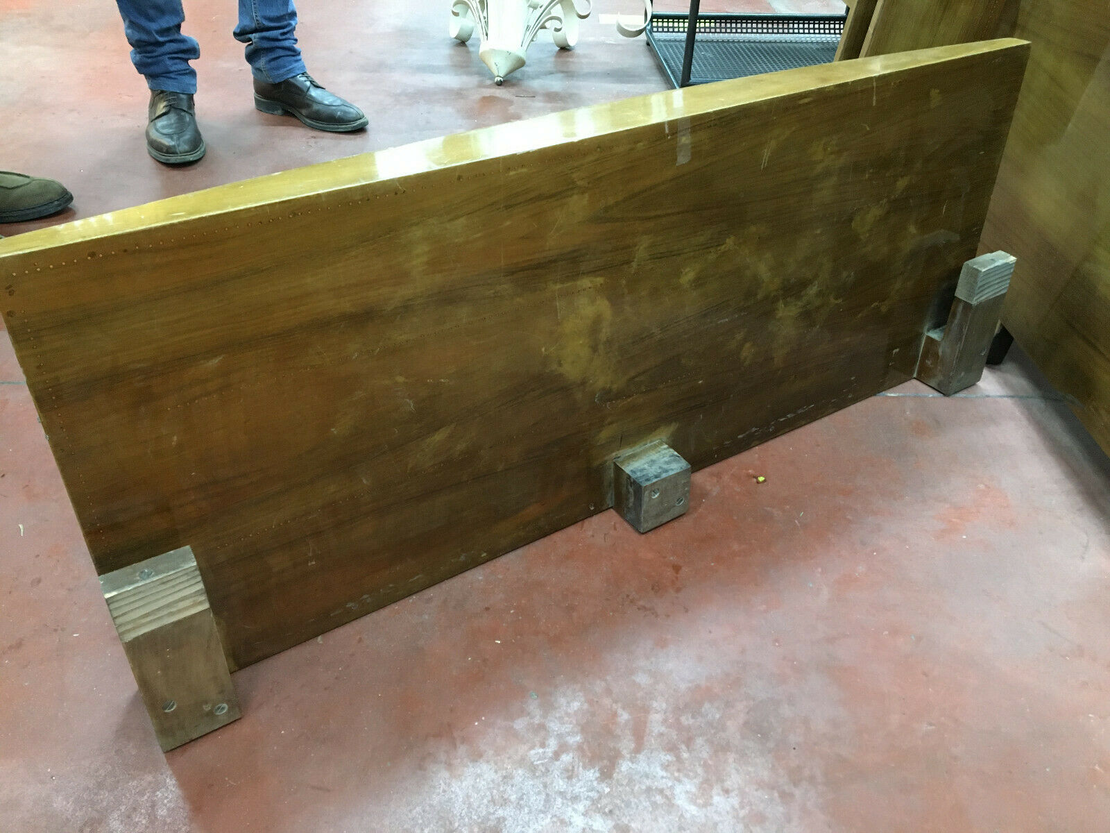 André Sornay walnut wooden headboard with brass nail assembly