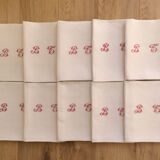 Lot de 10 serviettes en lin anciennes