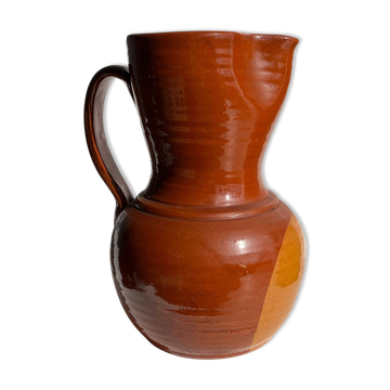 Pichet à vin en céramique marron bicolore H : 24cm