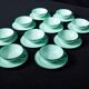 Set of 7 vintage green coffee cups with 12 saucers