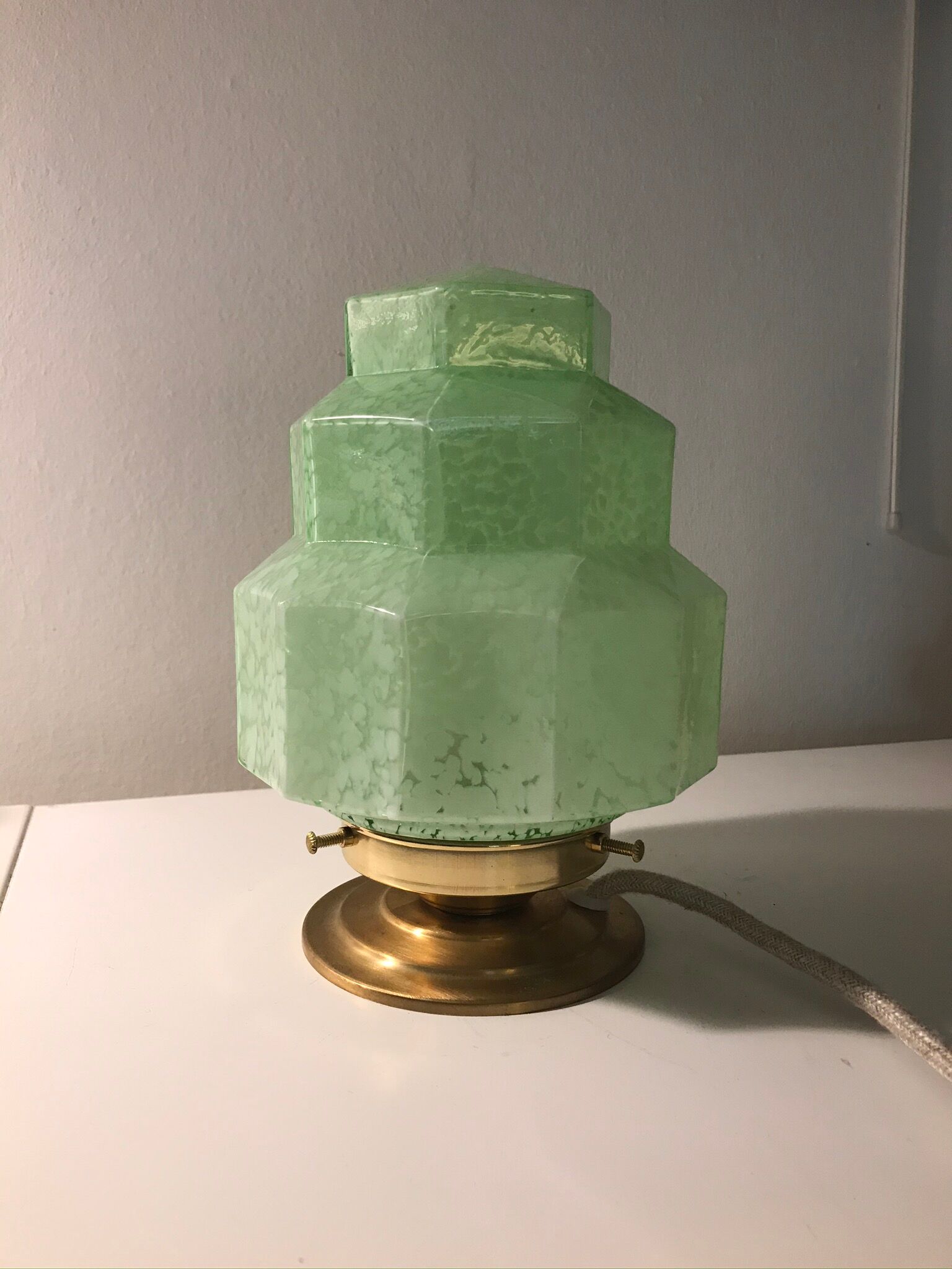 Art Deco Skyscraper glass lamp Clichy green mint