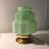 Lampe à poser Art Deco Skyscraper en verre Clichy vert mint