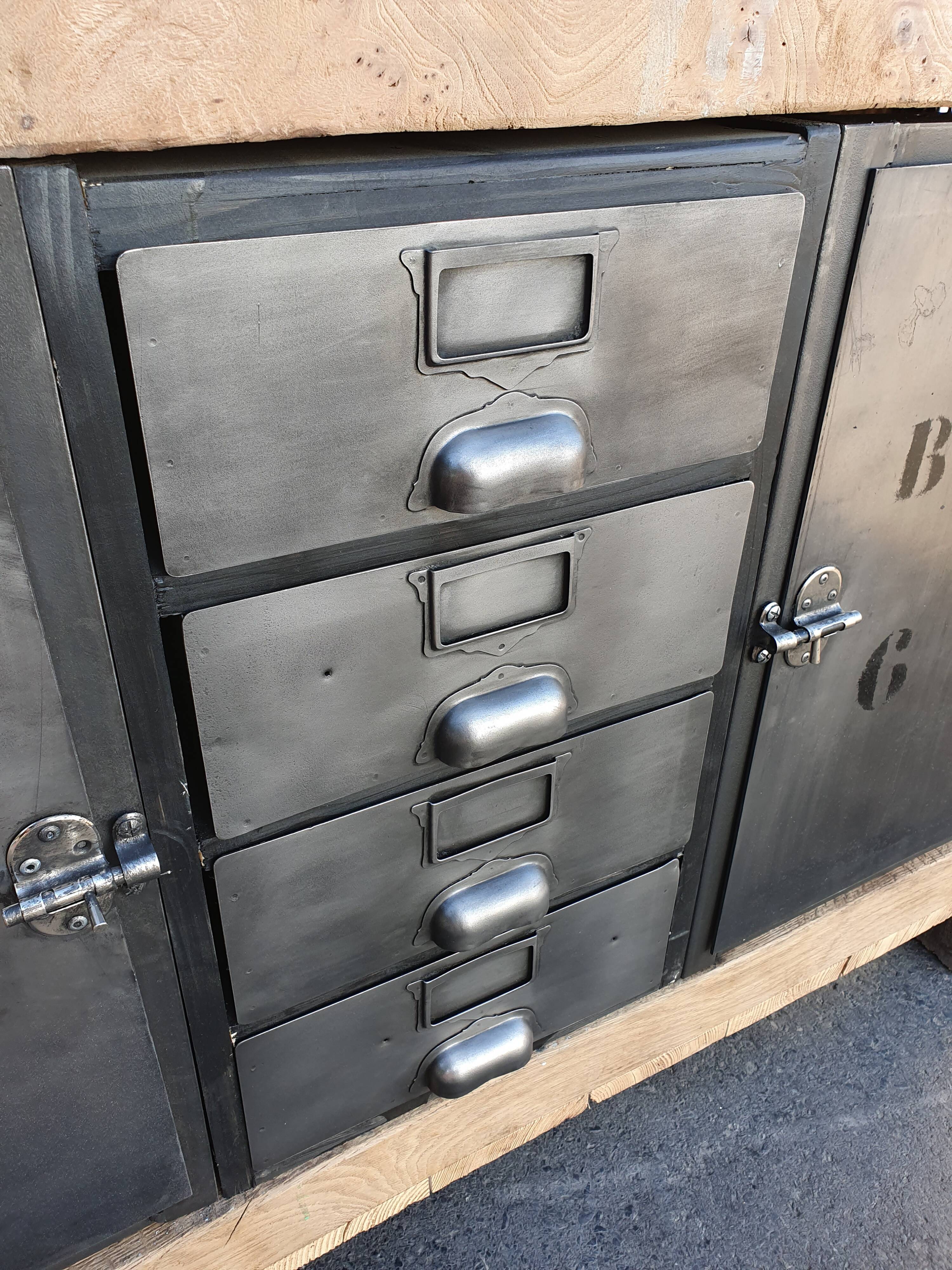 Large industrial workbench elm and metal 2 doors 4 drawers