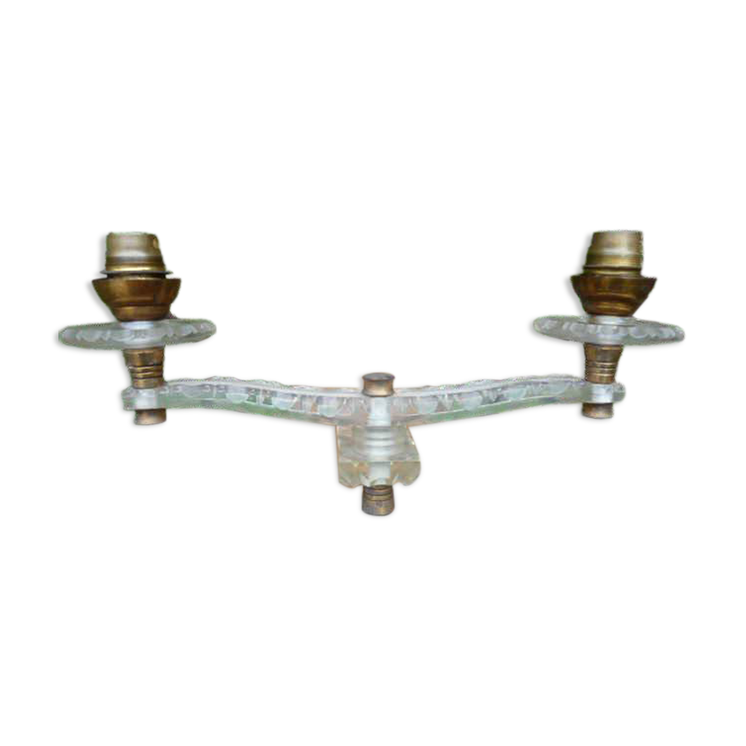 Adjustable double-arm wall light in plexiglass and brass, 1950.