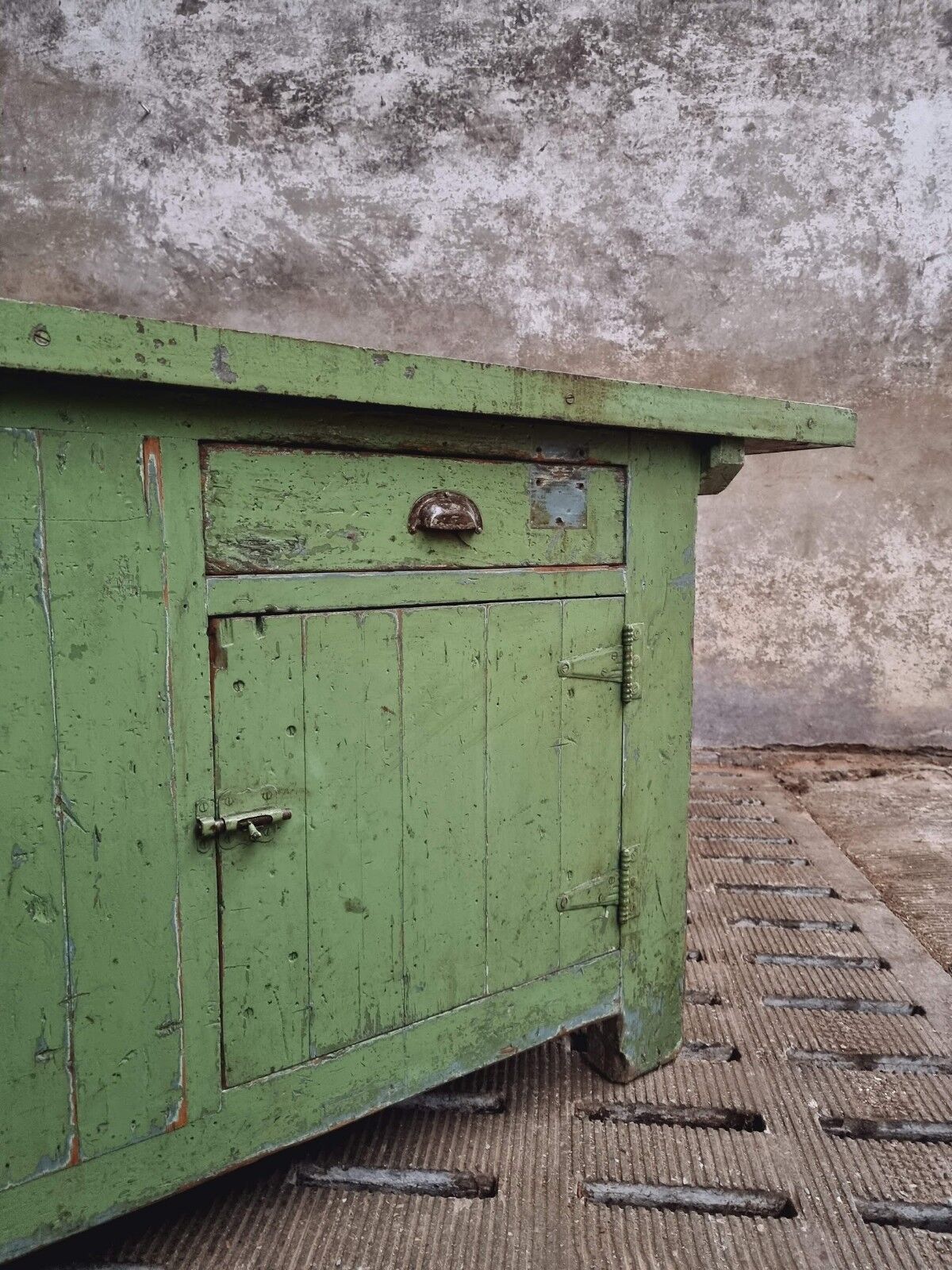 Antique workbench green kitchen island