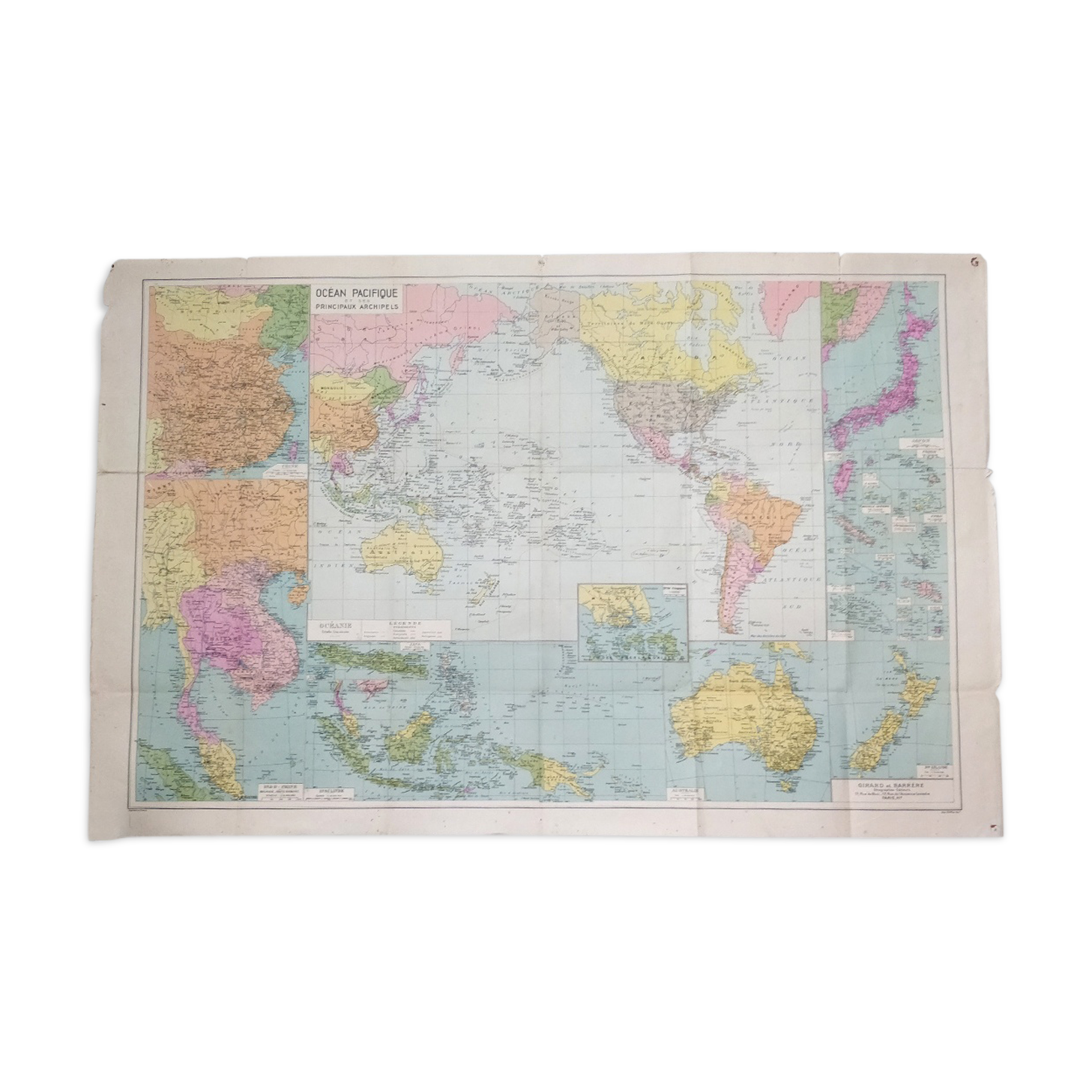 Ancient Pacific Ocean map and its archipelagos Edition Girard 99 by 65cm