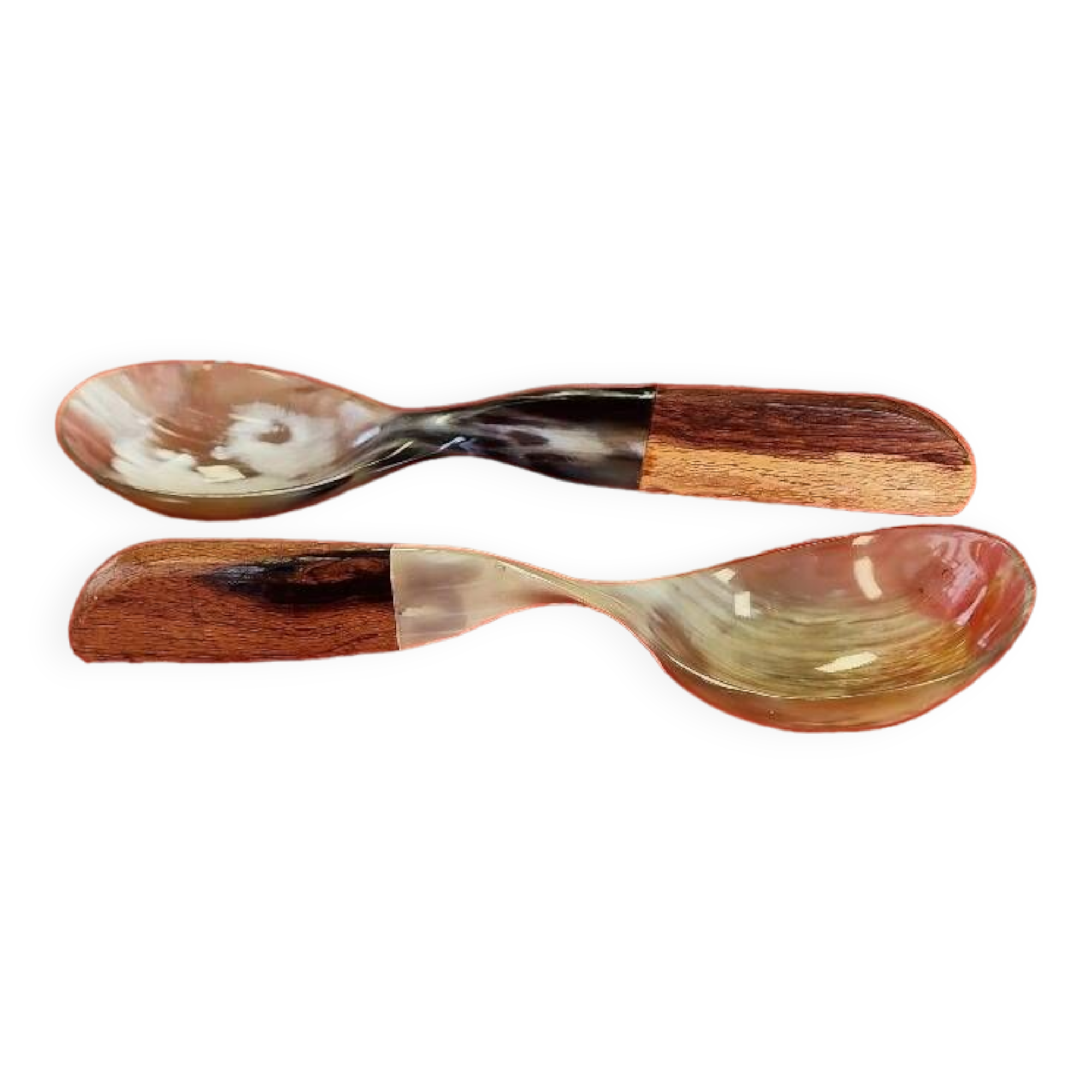 Salad server in buffalo horn and exotic wood