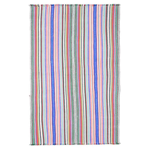 Vintage Turkish Oushak Handmade Wool Cotton Blue Pink Runner Rug 158x246