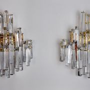 Pair of venini wall lamps, 3 levels, murano glass, italy, 1970